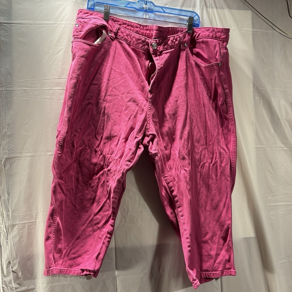 Faded Glory Stretch‎ Embellished RHINESTONES EMBROIDERY Sz 20W Capri Pink Jeans
